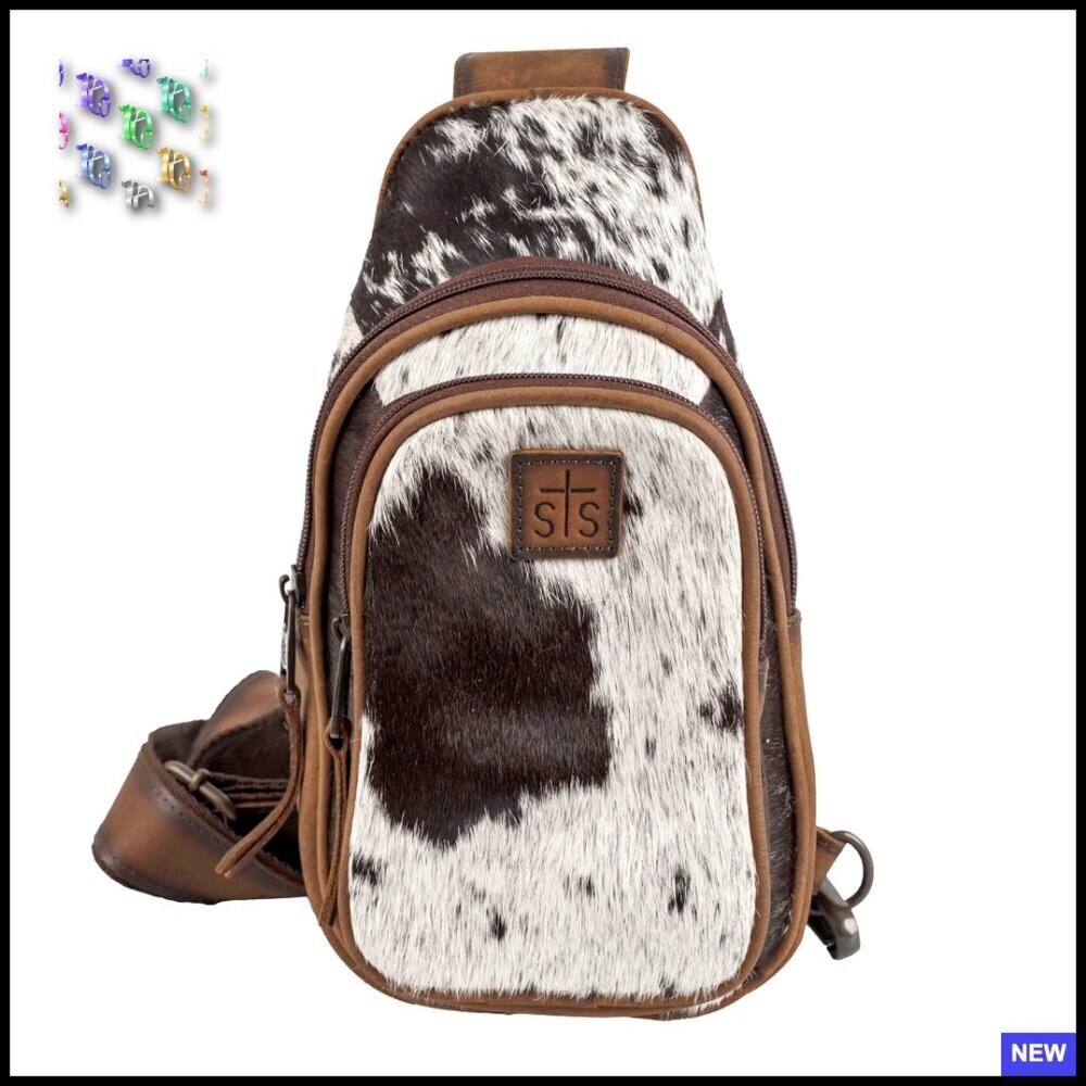 Genuine Cowhide Leather Shoulder Sling Bag Western Style Adjustable Strap